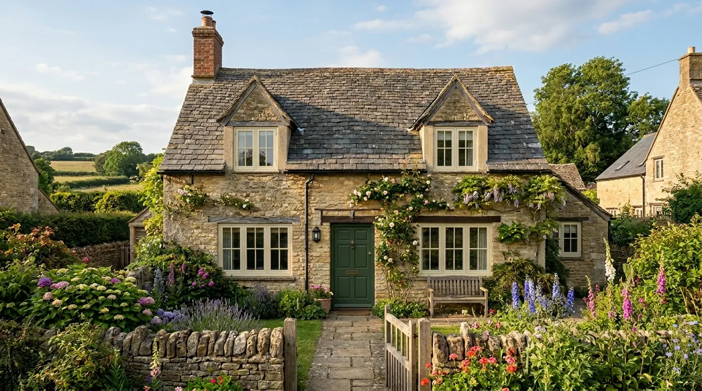 Slate grey flush aluminium windows on stone cottage