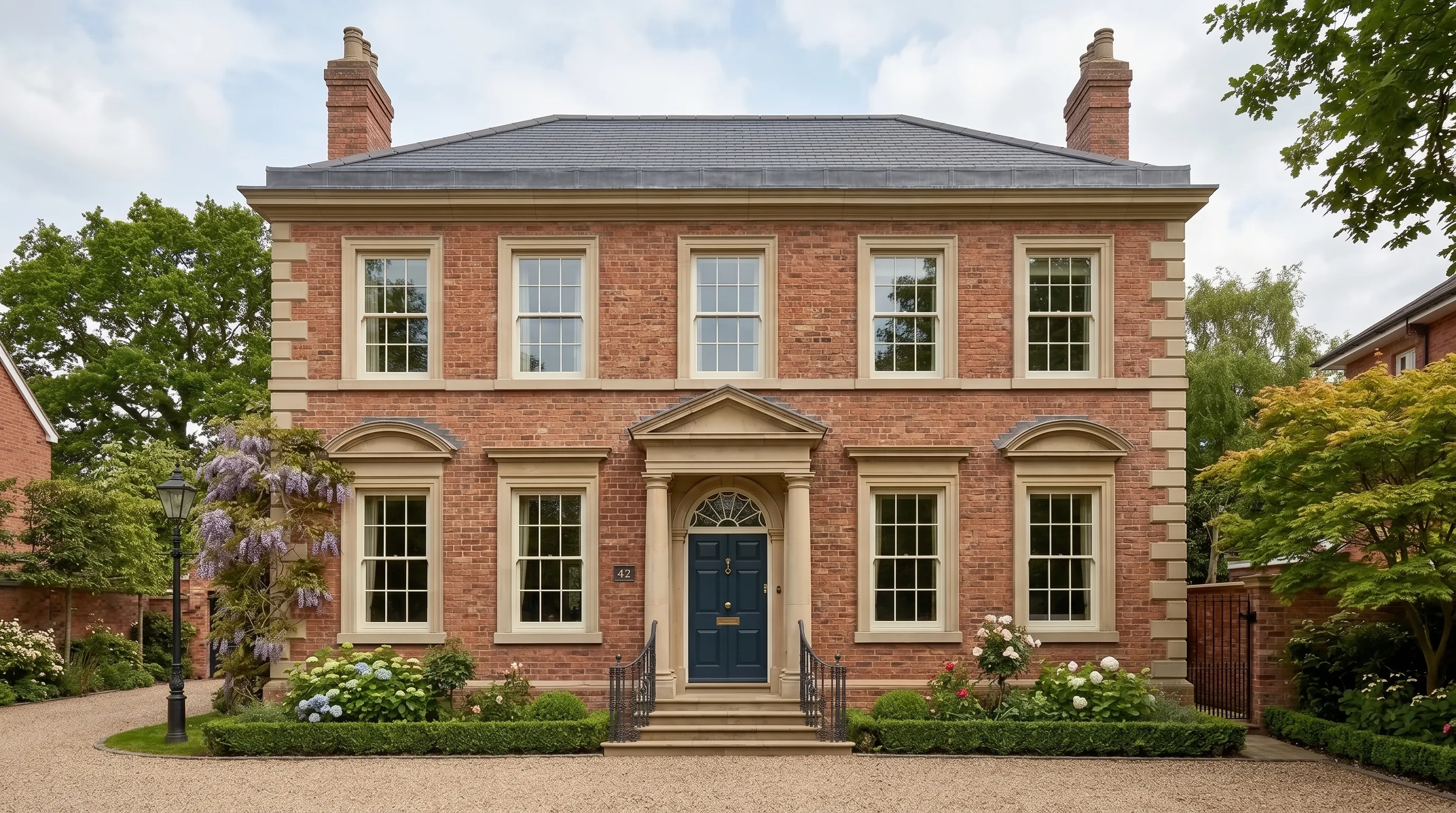 Jet black tilt and turn dormer windows on Georgian brick house