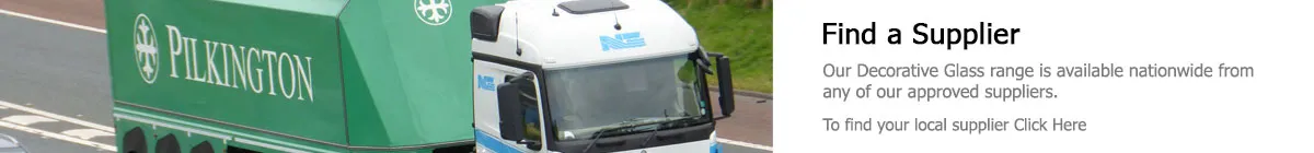 A banner featuring a green Pilkington delivery truck alongside a "Find a Supplier" text block.